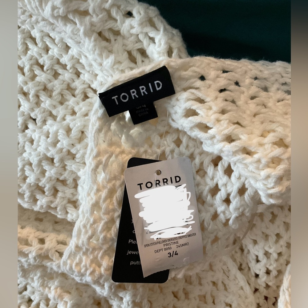 NWT~ Torrid Open Stitch Pullover Oversized Cropped Sweater Cream White - Picture 8 of 9